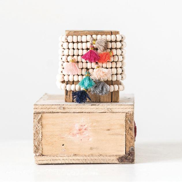 Wood Santiago Bracelet with Cotton Tassel