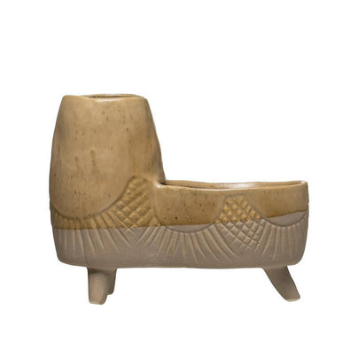 Footed Stoneware Double Planter, Beige