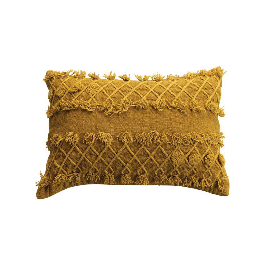 Embroidered Pillow with Fringe