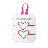 Glitter Heart Cut Out Hair Slides - Red