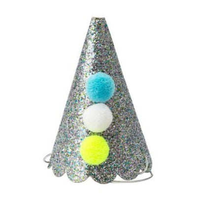 Meri Meri Silver Glitter Pompom Party Hats