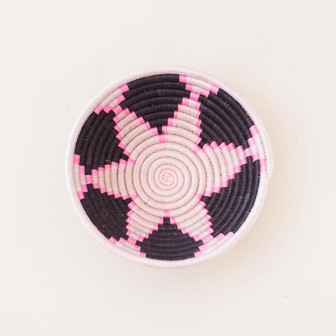 Mini Diamond Woven Bowl, Black + Neon Pink