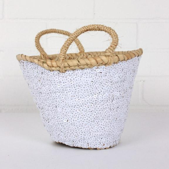 Medium Sequin Basket - White