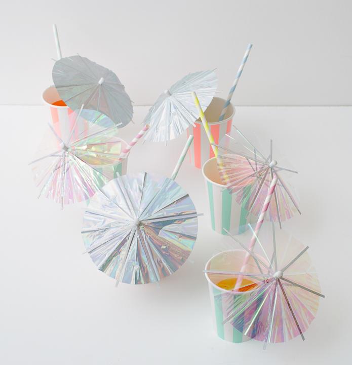 Holographic Silver Cocktail Umbrellas Longer Stick available at Shop Sweet Lulu
