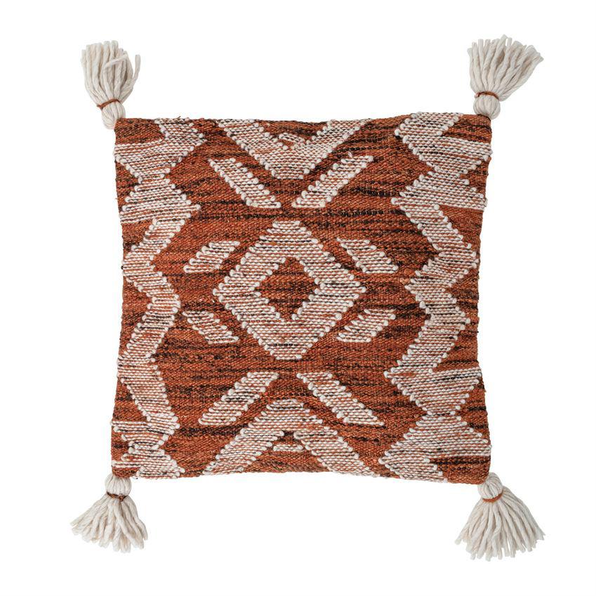 Square Pillow with Tassels- Cream & Rust Color